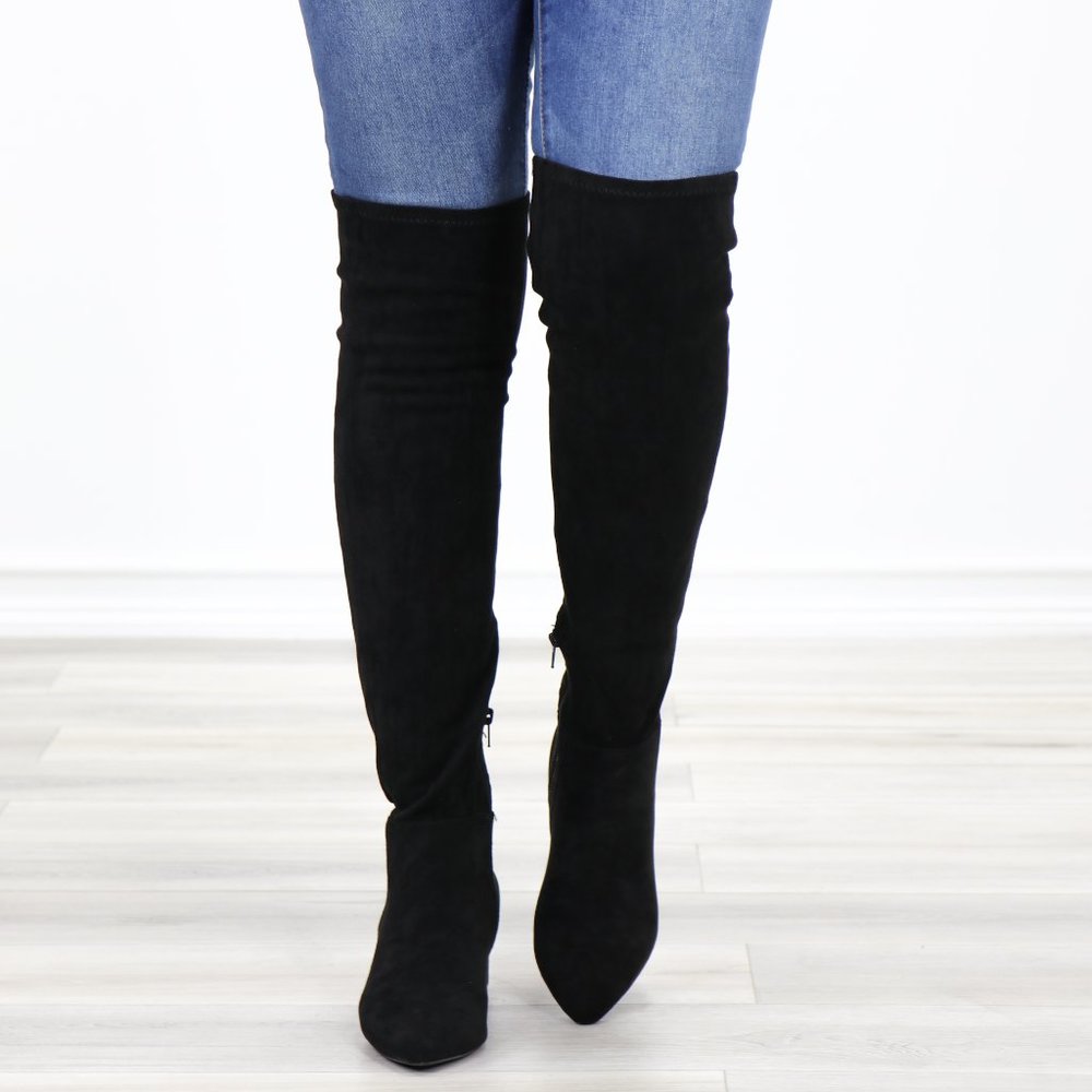 *Restock Over The Knee Black Boots Faux Suede - Picture 12 of 16